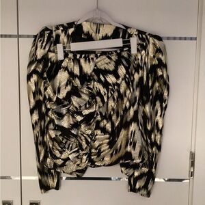 H&M Black and Metallic Gold Printed Blouse